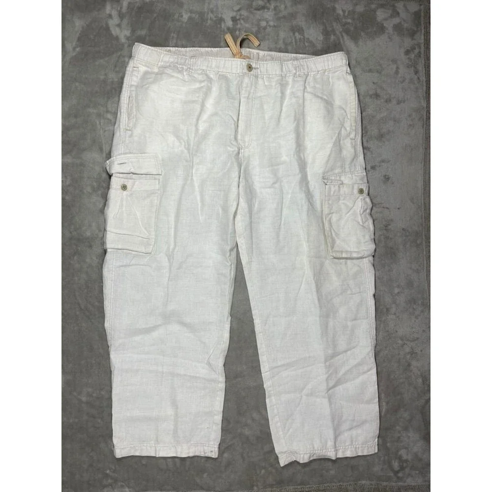 Tommy Bahama Cargo Linen Pants Men XXL 2XL Cream Straight Relax Casual